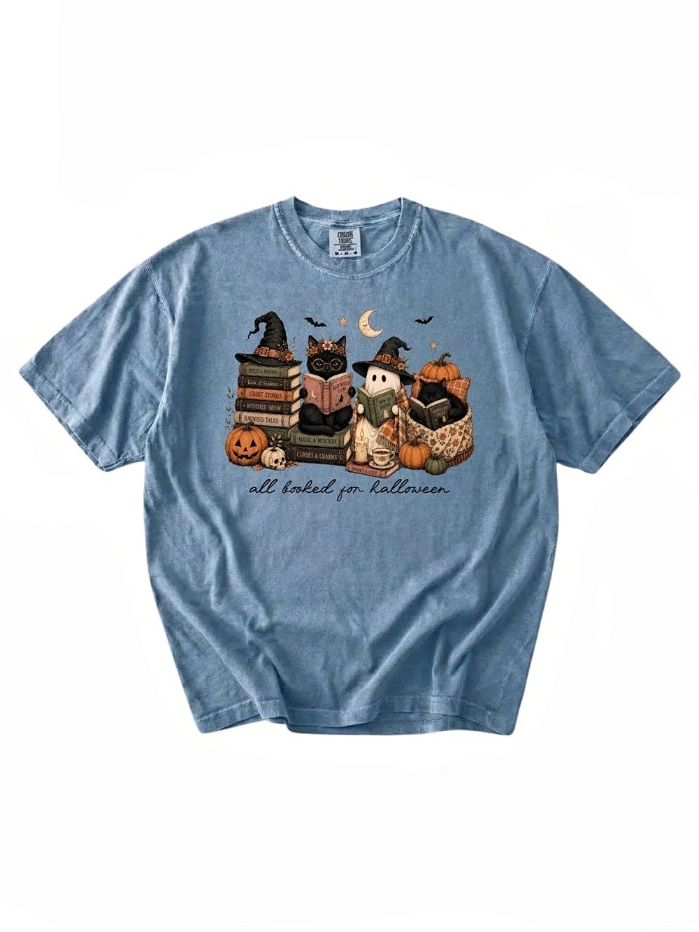 Comfort Colors 1717 All Booked For Halloween Graphic Tee - Blue Jean
